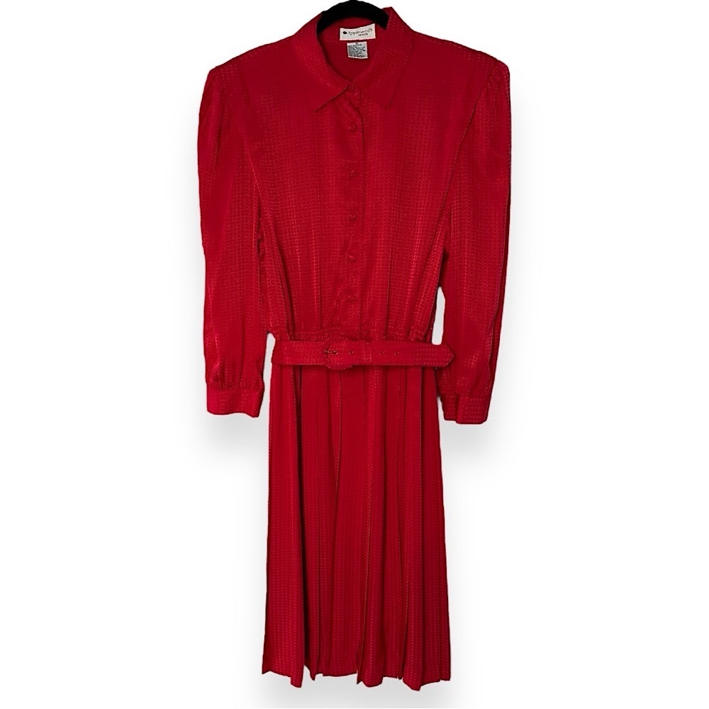 3/$20💥Vintage Appleseed’s Petite Red Front Button Down Belted Aline Retro Dress